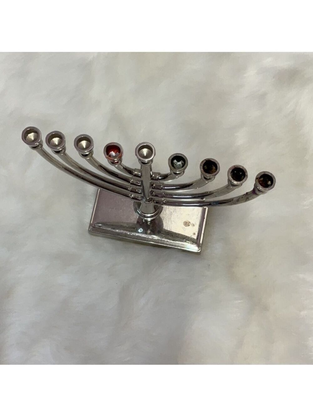 Silver tone Vintage Menorah Candle Holder Hanukkah - Picture 6 of 7